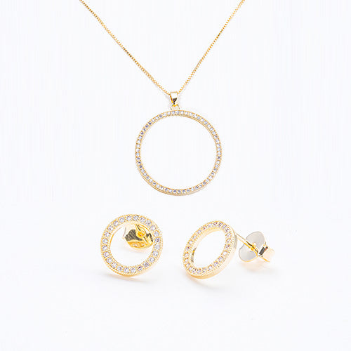 Conjunto Circulos Cravejados de Zirconia Folheado