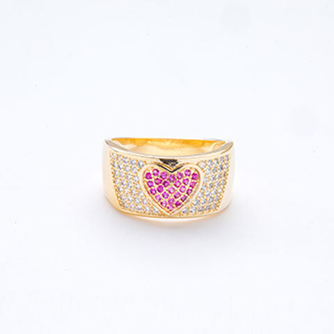 Anel Coracao Cravejado Zirconia Folheado