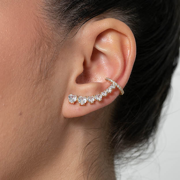 Brinco Ear cuff Zirconia Cristal e Colorido Dourado